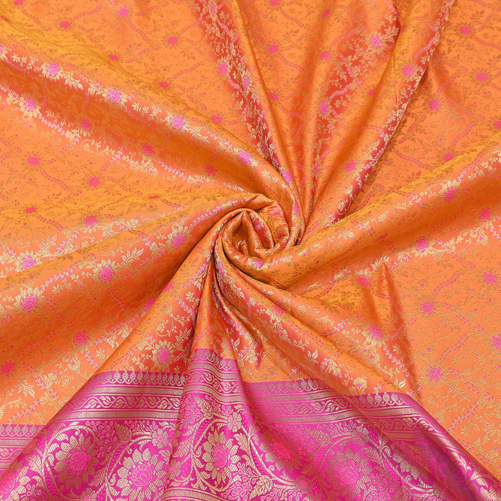 Premium Tanchui Silk Zari Border Brocade Fabric | Floral Jaal & Traditional Woven Border | SCA230-1