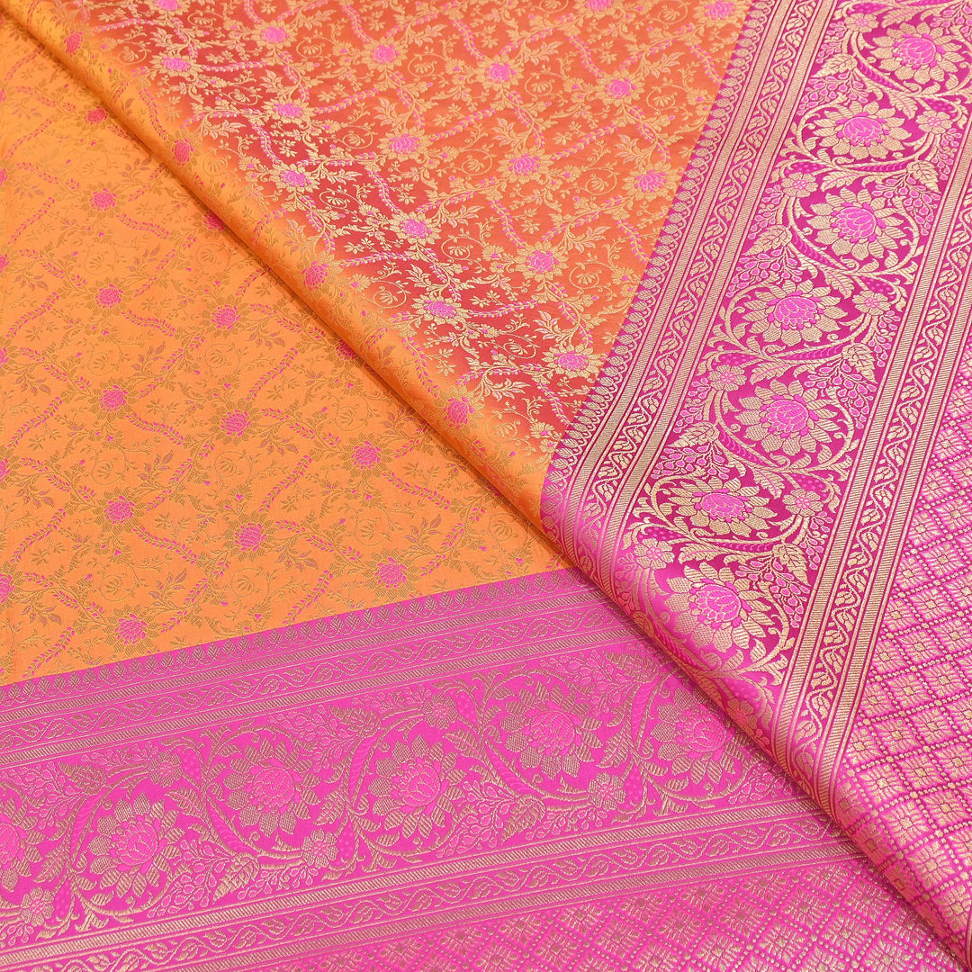 Premium Tanchui Silk Zari Border Brocade Fabric | Floral Jaal & Traditional Woven Border | SCA230-1
