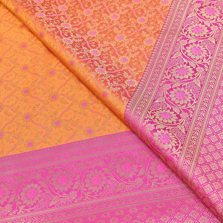 Premium Tanchui Silk Zari Border Brocade Fabric | Floral Jaal & Traditional Woven Border | SCA230-1