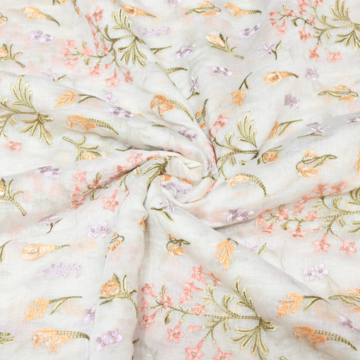 Mul Chanderi Thread & Zari Embroidery Fabric – Soft Lightweight Designer Fabric-SW2805-2