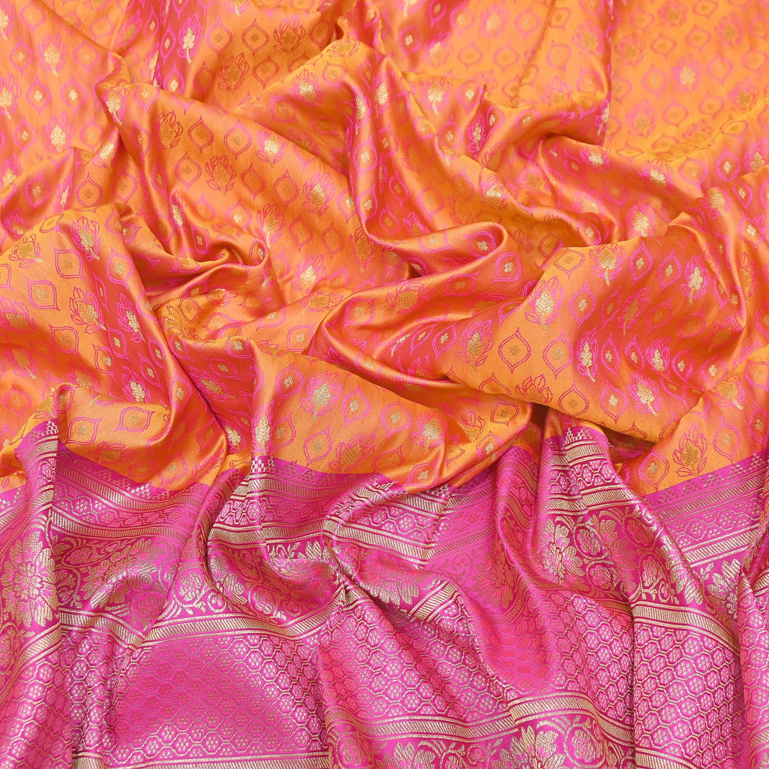 Premium Tanchui Silk Zari Border Brocade Fabric | Floral Jaal & Traditional Woven Border | SCA230-4