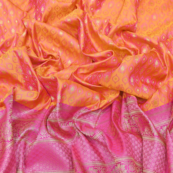 Premium Tanchui Silk Zari Border Brocade Fabric | Floral Jaal & Traditional Woven Border | SCA230-4