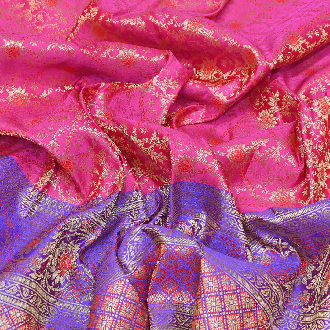 Premium Tanchui Silk Zari Border Brocade Fabric | Floral Jaal & Traditional Woven Border | SCA230-2