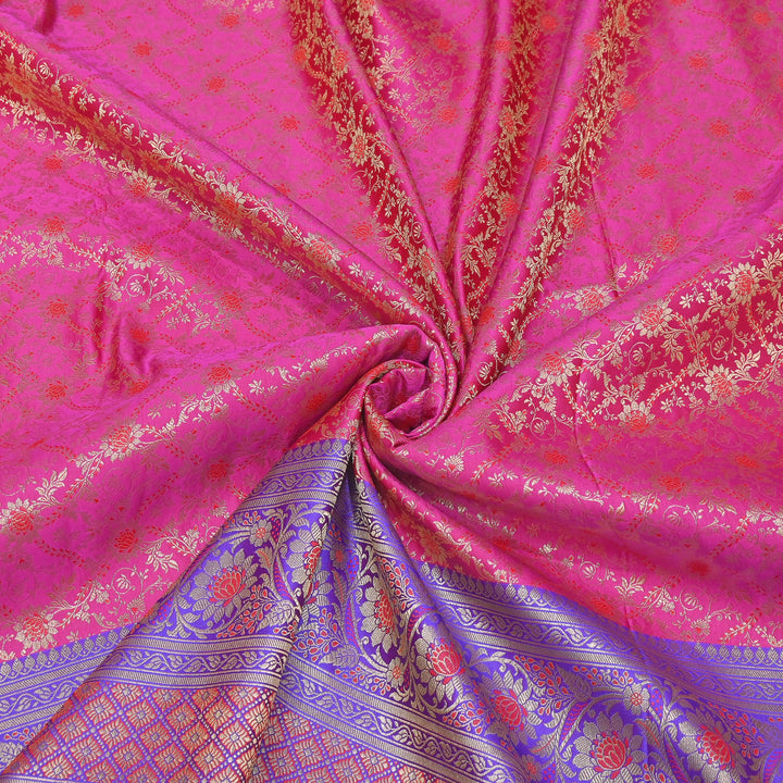 Premium Tanchui Silk Zari Border Brocade Fabric | Floral Jaal & Traditional Woven Border | SCA230-2