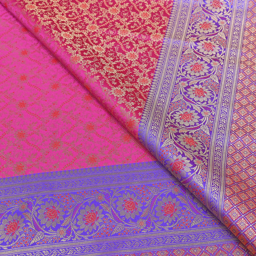 Premium Tanchui Silk Zari Border Brocade Fabric | Floral Jaal & Traditional Woven Border | SCA230-2
