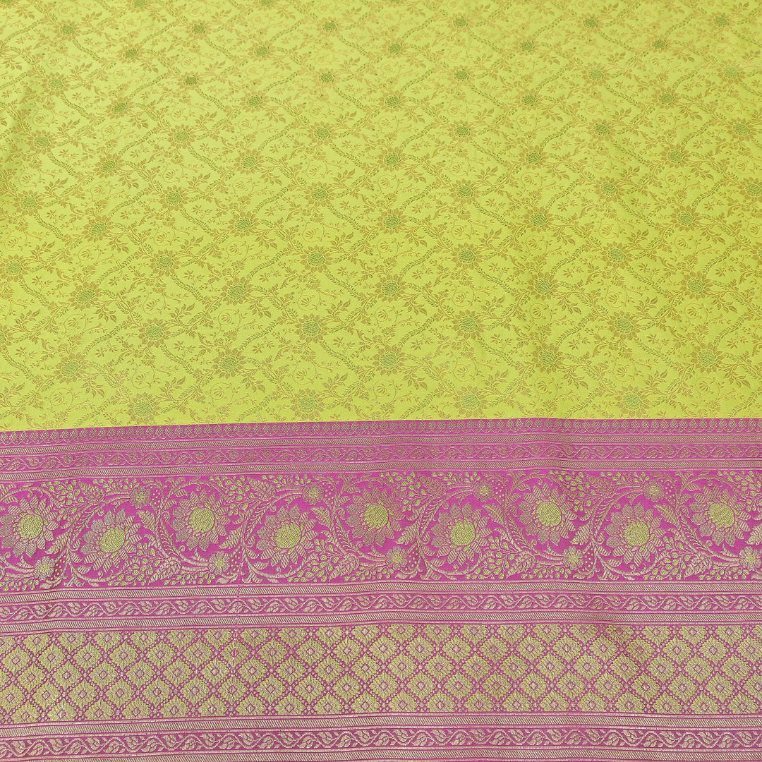 Premium Tanchui Silk Zari Border Brocade Fabric | Floral Jaal & Traditional Woven Border | SCA230-3