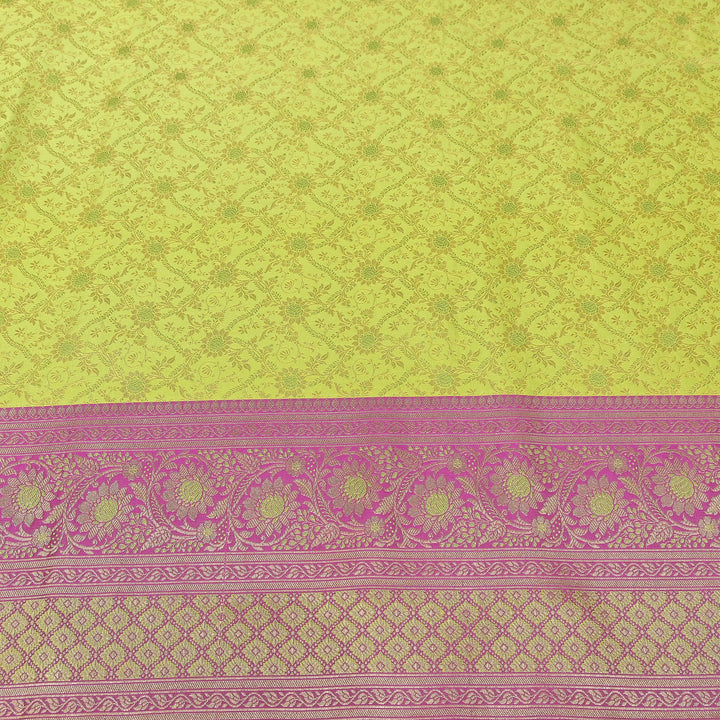 Premium Tanchui Silk Zari Border Brocade Fabric | Floral Jaal & Traditional Woven Border | SCA230-3