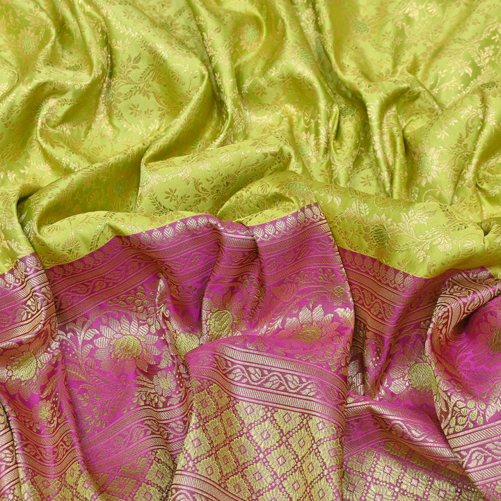 Premium Tanchui Silk Zari Border Brocade Fabric | Floral Jaal & Traditional Woven Border | SCA230-3