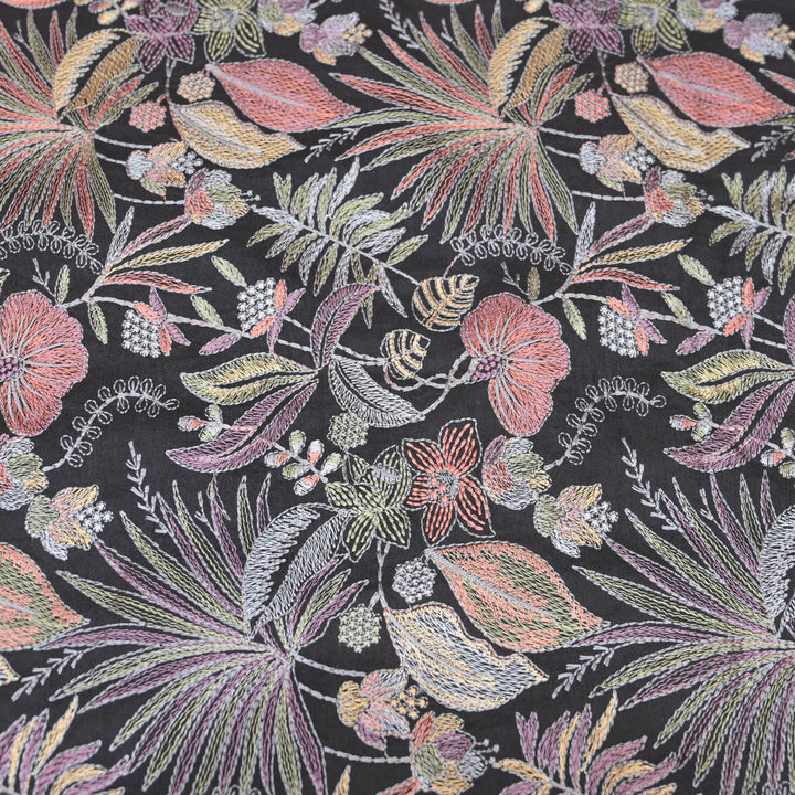 Black Bemberg Raw Silk Fabric