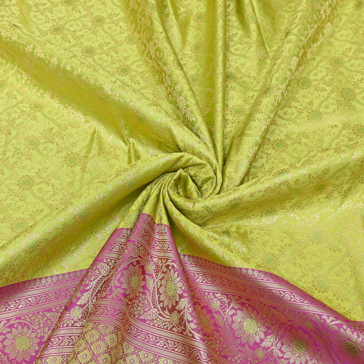 Premium Tanchui Silk Zari Border Brocade Fabric | Floral Jaal & Traditional Woven Border | SCA230-3