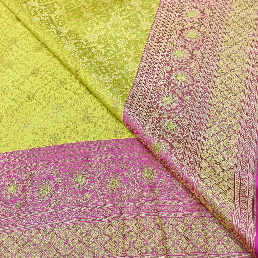 Premium Tanchui Silk Zari Border Brocade Fabric | Floral Jaal & Traditional Woven Border | SCA230-3