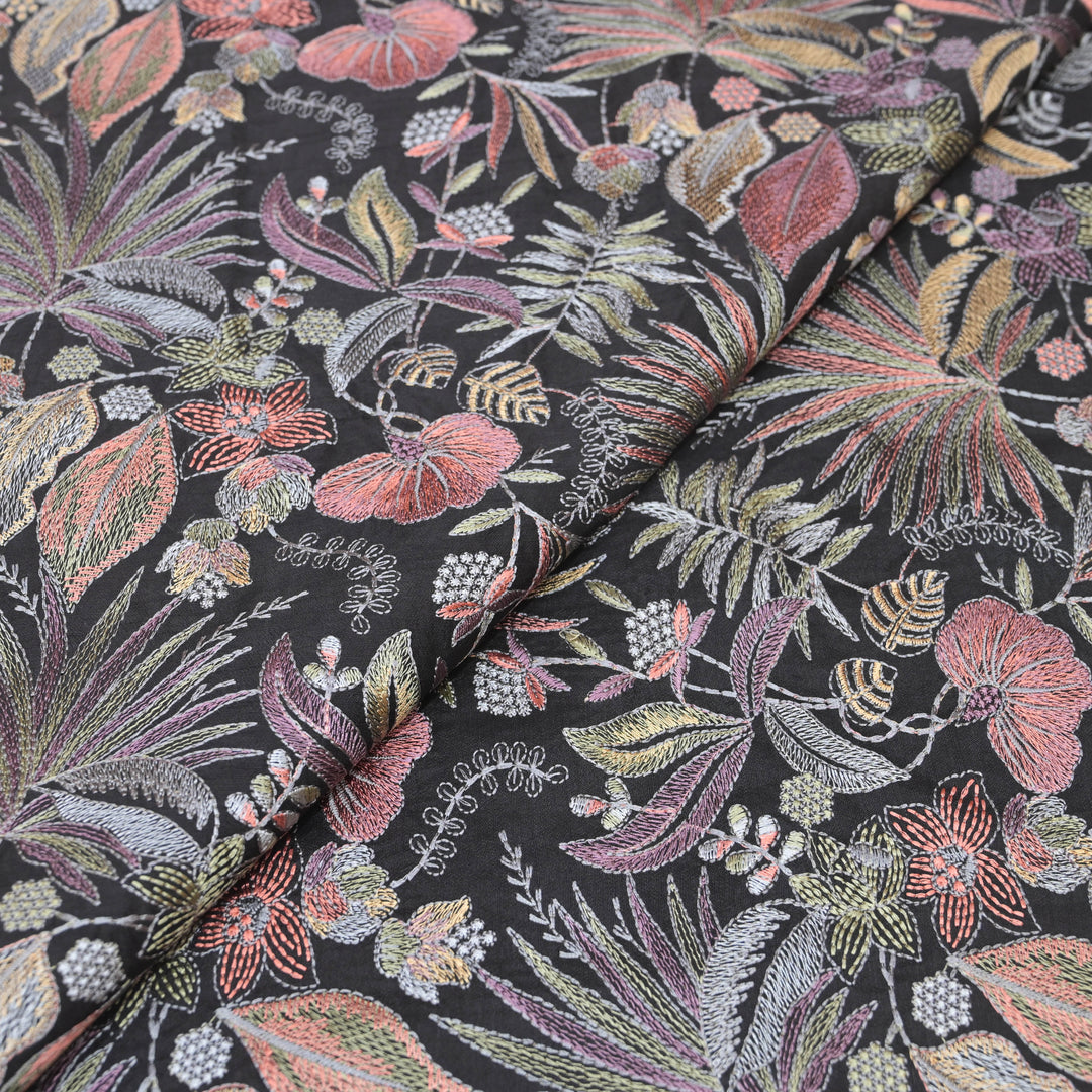 Black Bemberg Raw Silk Fabric
