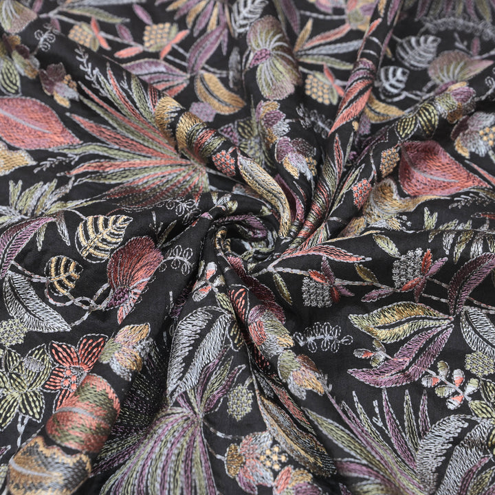 Black Bemberg Raw Silk Fabric