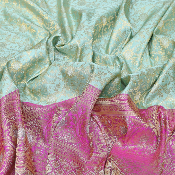 Premium Tanchui Silk Zari Border Brocade Fabric | Floral Jaal & Traditional Woven Border | SCA230-5