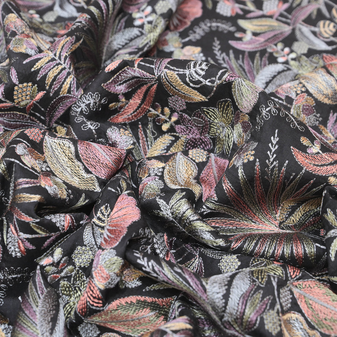 Black Bemberg Raw Silk Fabric