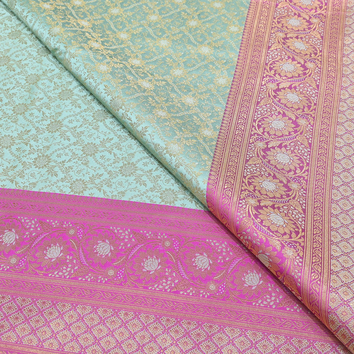 Premium Tanchui Silk Zari Border Brocade Fabric | Floral Jaal & Traditional Woven Border | SCA230-5