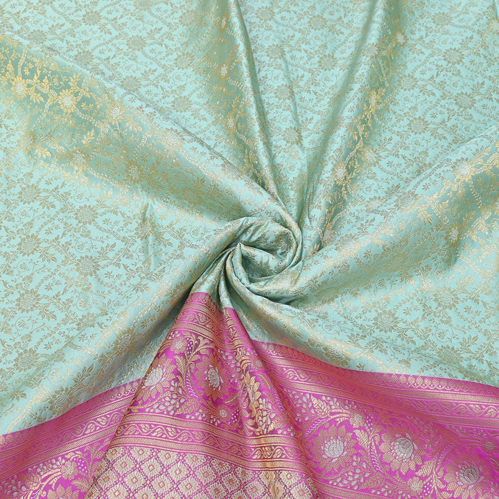 Premium Tanchui Silk Zari Border Brocade Fabric | Floral Jaal & Traditional Woven Border | SCA230-5