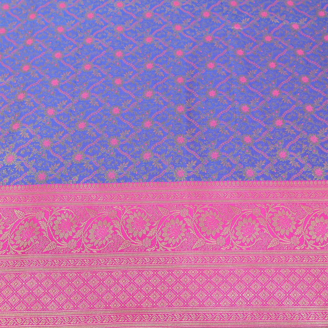 Premium Tanchui Silk Zari Border Brocade Fabric | Floral Jaal & Traditional Woven Border | SCA230-6