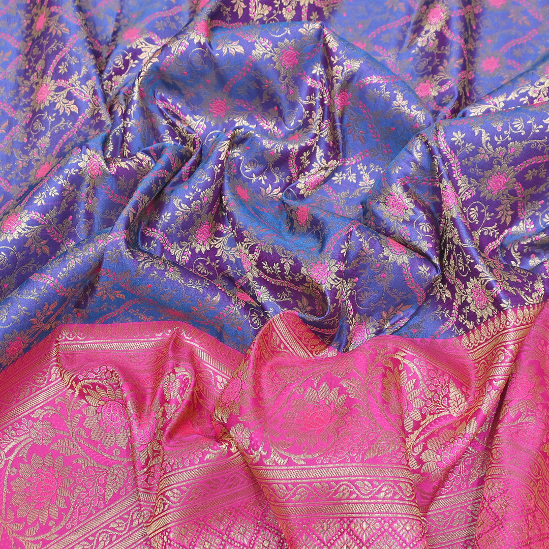 Premium Tanchui Silk Zari Border Brocade Fabric | Floral Jaal & Traditional Woven Border | SCA230-6