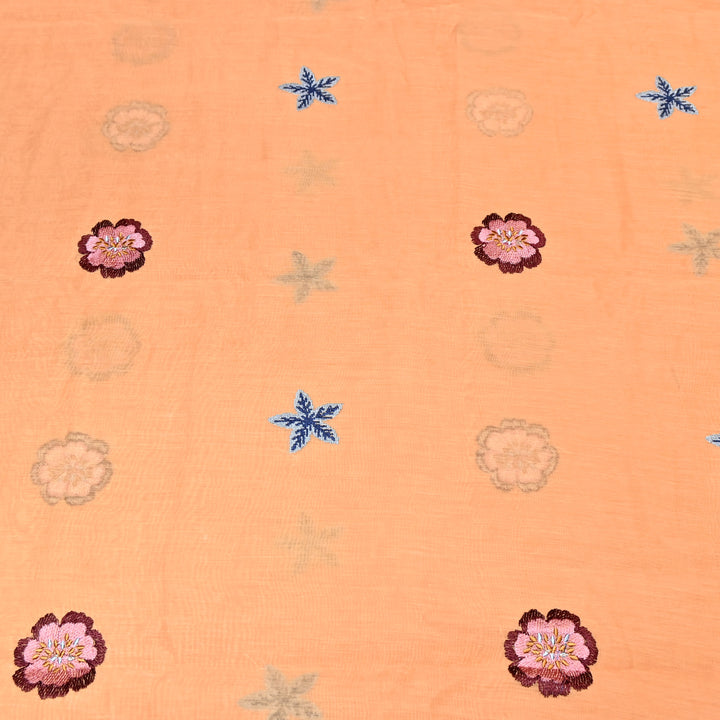 Peach Color Mul Chanderi Floral Thread Embroidered Fabric - Chanderi Embroidery Fabrics GP3841A-06