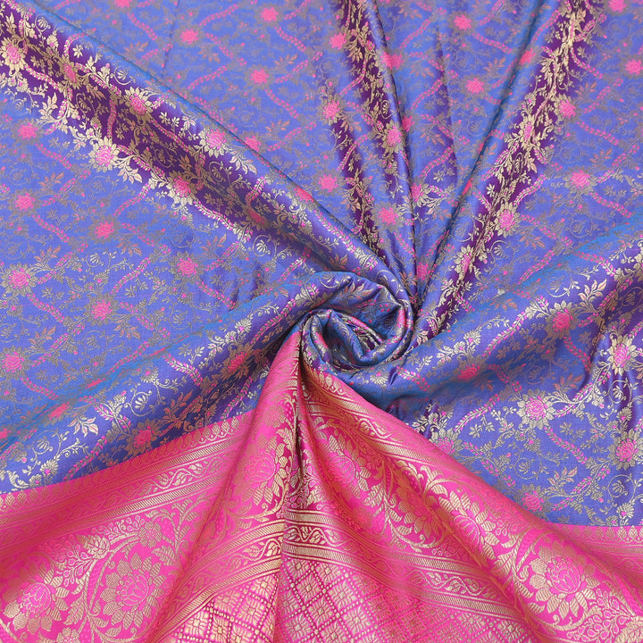 Premium Tanchui Silk Zari Border Brocade Fabric | Floral Jaal & Traditional Woven Border | SCA230-6