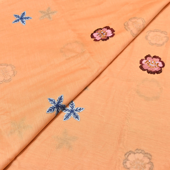 Peach Color Mul Chanderi Floral Thread Embroidered Fabric - Chanderi Embroidery Fabrics GP3841A-06