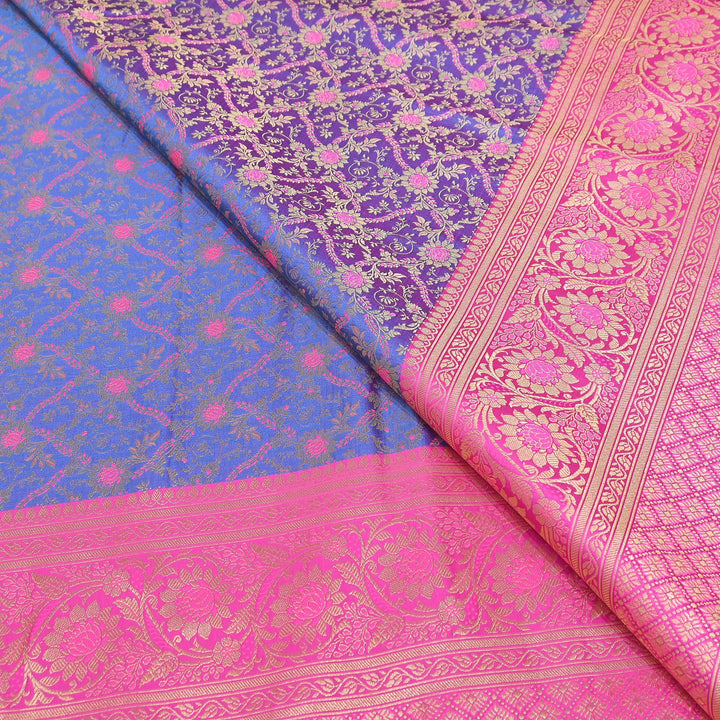 Premium Tanchui Silk Zari Border Brocade Fabric | Floral Jaal & Traditional Woven Border | SCA230-6