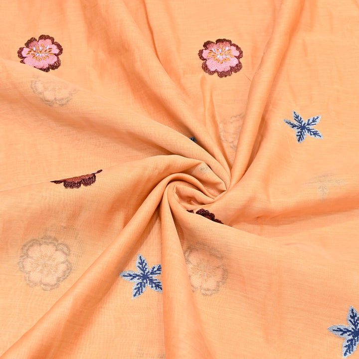 Peach Color Mul Chanderi Floral Thread Embroidered Fabric - Chanderi Embroidery Fabrics GP3841A-06