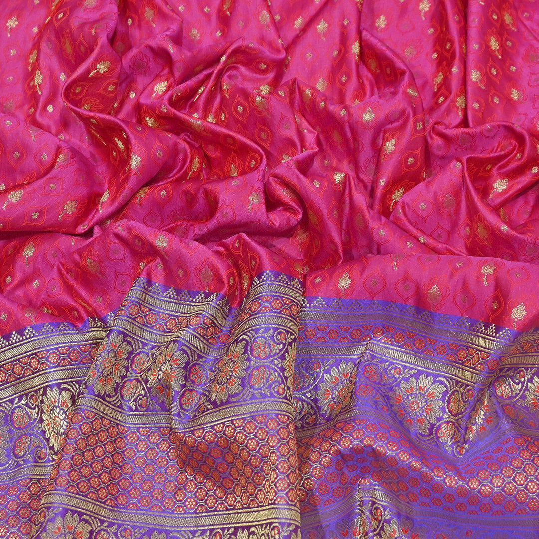 Premium Tanchui Silk Zari Border Brocade Fabric | Floral Jaal & Traditional Woven Border | SCA230-7