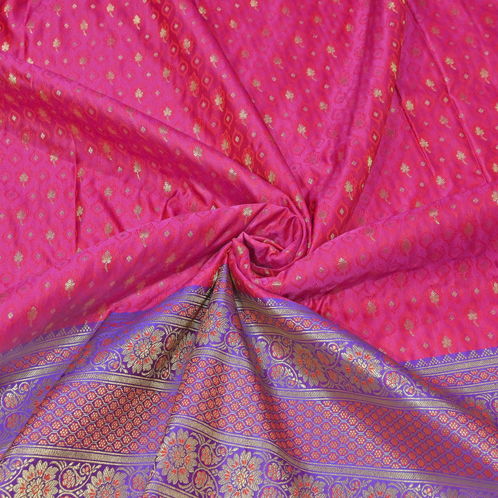 Premium Tanchui Silk Zari Border Brocade Fabric | Floral Jaal & Traditional Woven Border | SCA230-7