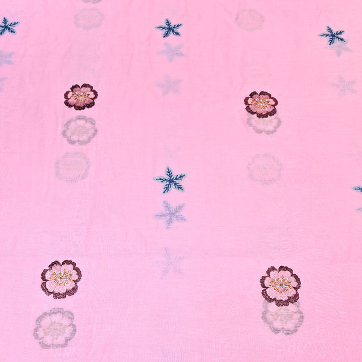 Powder Pink Color Mul Chanderi Floral Thread Embroidered Fabric - Chanderi Embroidery Fabrics GP3841A-07