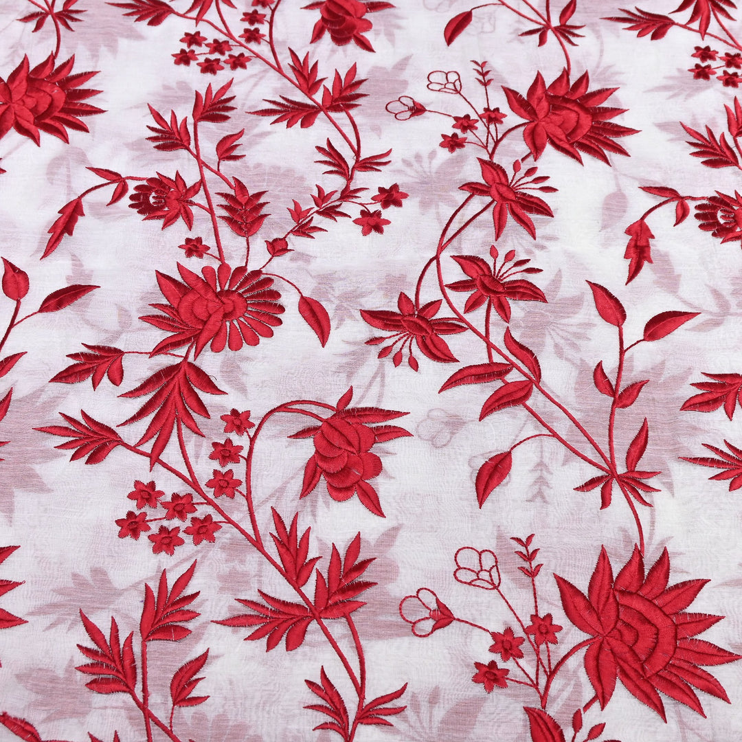 Premium Mul Chanderi Fabric with Thread Embroidery Work | Designer Fabric- 00RV99-1