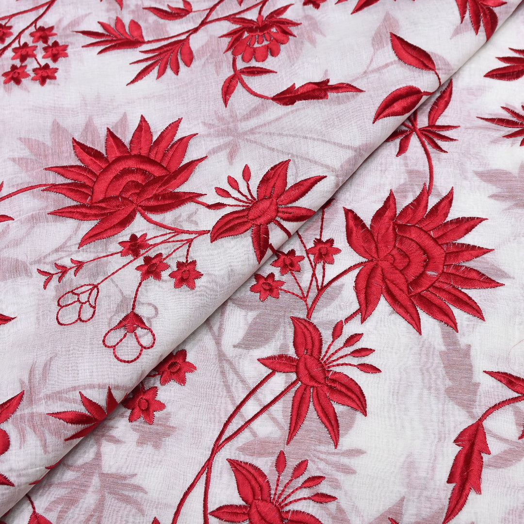 Premium Mul Chanderi Fabric with Thread Embroidery Work | Designer Fabric- 00RV99-1