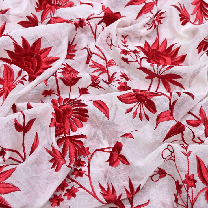Premium Mul Chanderi Fabric with Thread Embroidery Work | Designer Fabric- 00RV99-1
