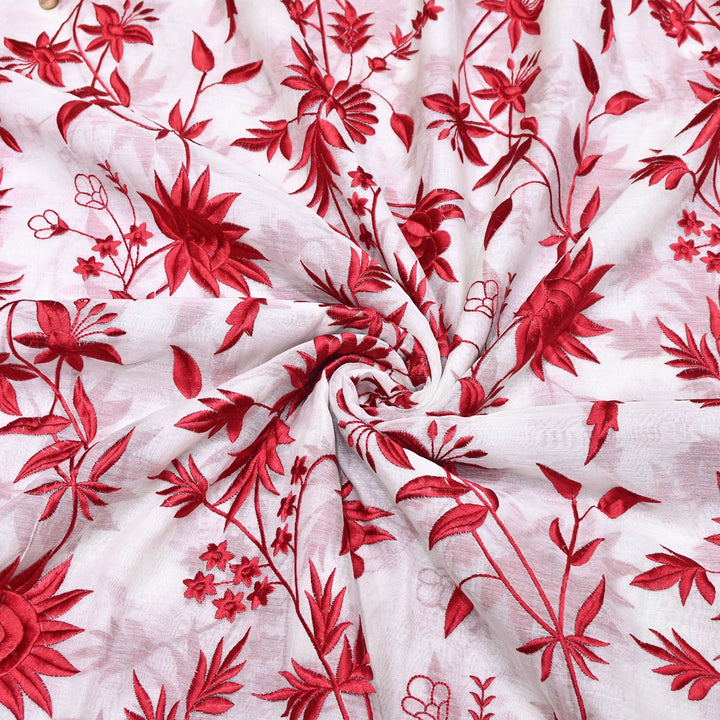 Premium Mul Chanderi Fabric with Thread Embroidery Work | Designer Fabric- 00RV99-1