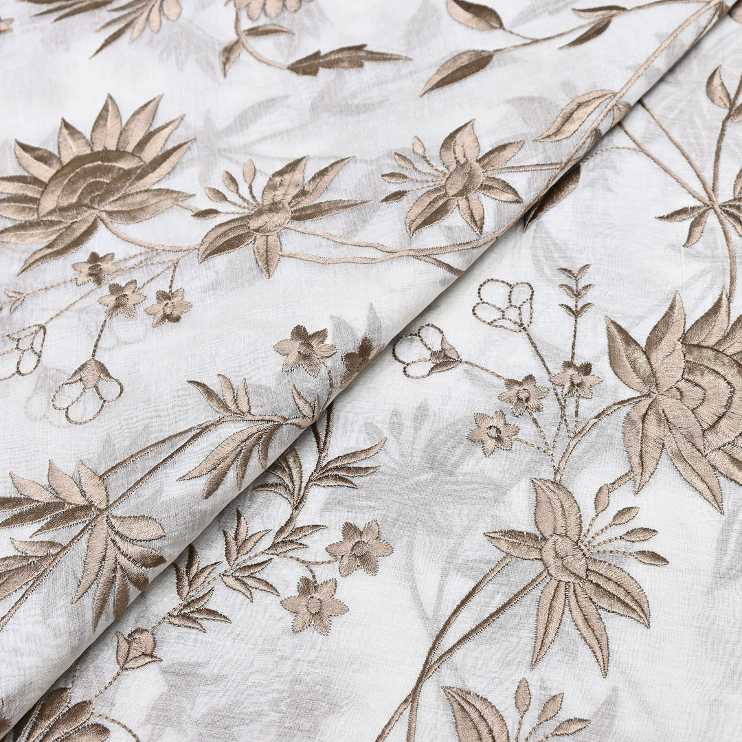 Premium Mul Chanderi Fabric with Thread Embroidery Work | Designer Fabric- 00RV99-2