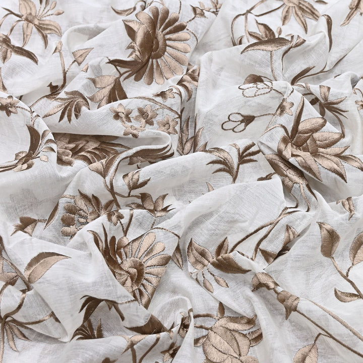 Premium Mul Chanderi Fabric with Thread Embroidery Work | Designer Fabric- 00RV99-2