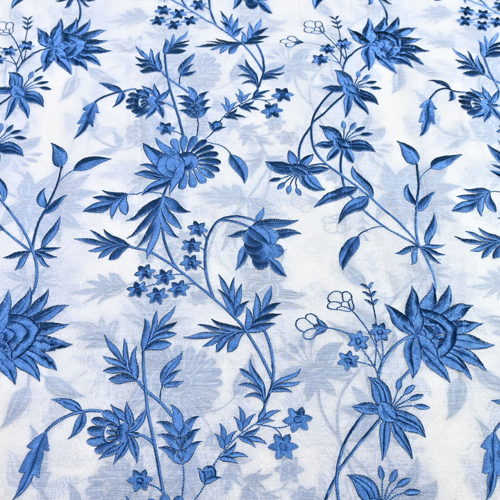 Premium Mul Chanderi Fabric with Thread Embroidery Work | Designer Fabric- 00RV99-3