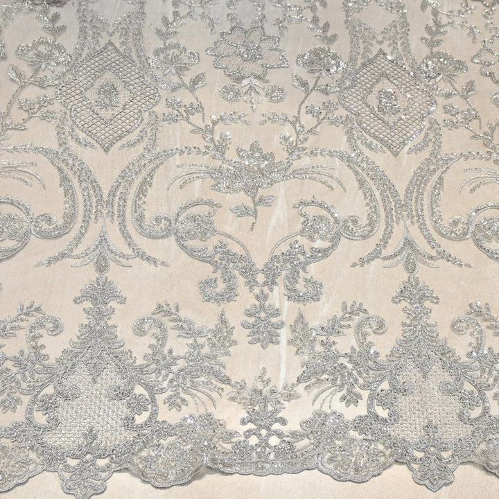 Luxury Imported Net Heavy Silver Cut Dana & Sequins Embroidered Designer Fabric - DV8851-1