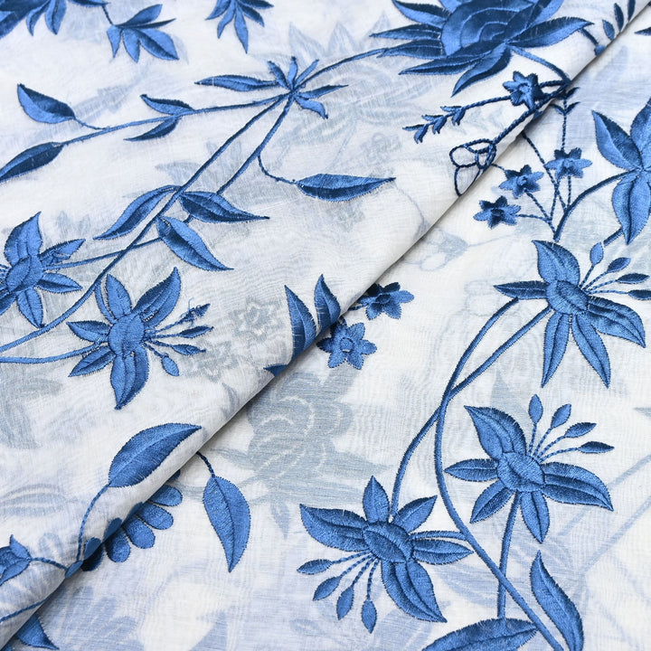 Premium Mul Chanderi Fabric with Thread Embroidery Work | Designer Fabric- 00RV99-3