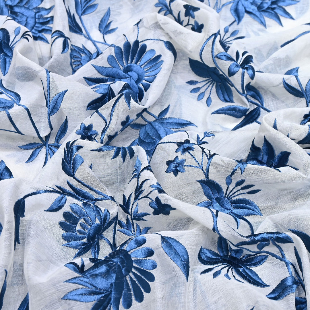 Premium Mul Chanderi Fabric with Thread Embroidery Work | Designer Fabric- 00RV99-3