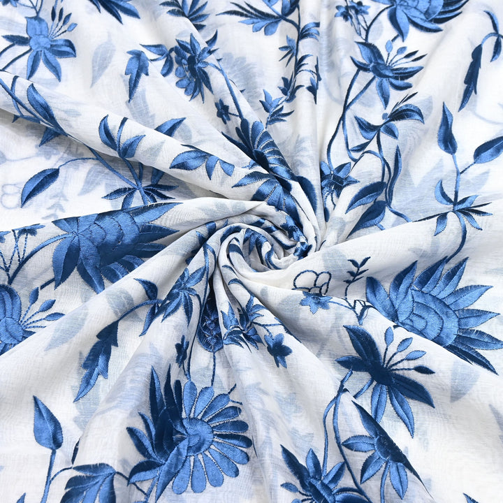 Premium Mul Chanderi Fabric with Thread Embroidery Work | Designer Fabric- 00RV99-3