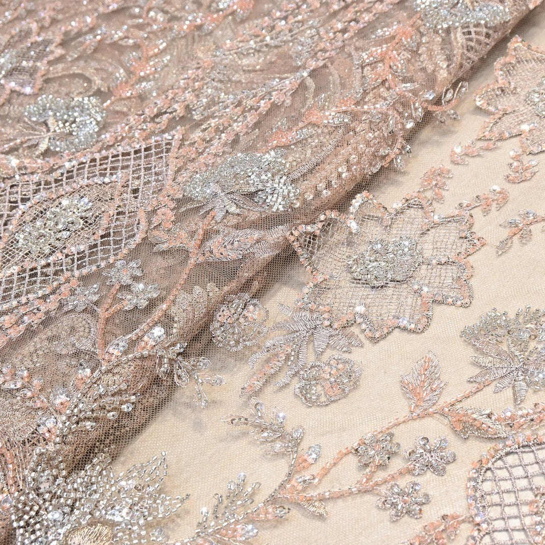 Luxury Imported Net Heavy Silver Cut Dana & Sequins Embroidered Designer Fabric - DV8851-3