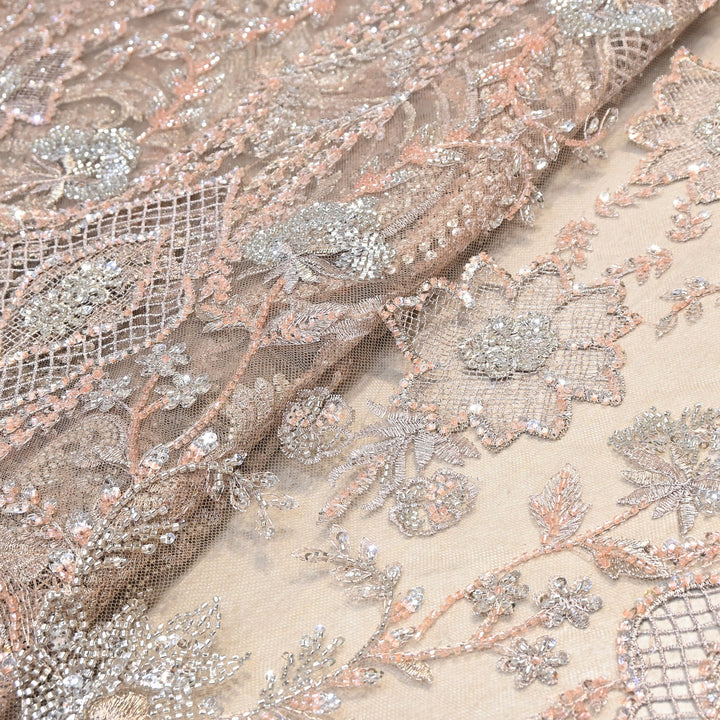 Luxury Imported Net Heavy Silver Cut Dana & Sequins Embroidered Designer Fabric - DV8851-3