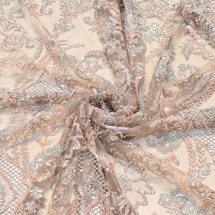 Luxury Imported Net Heavy Silver Cut Dana & Sequins Embroidered Designer Fabric - DV8851-3