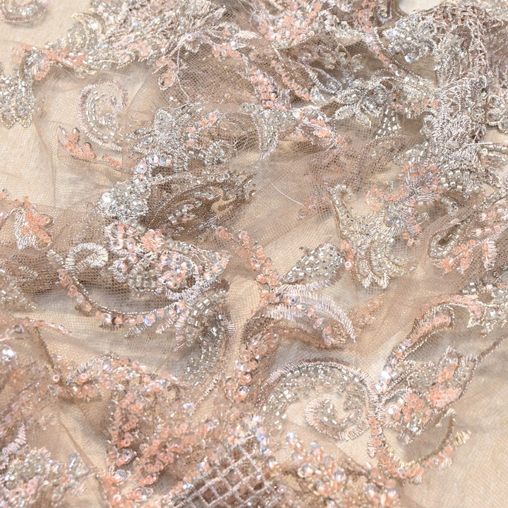 Luxury Imported Net Heavy Silver Cut Dana & Sequins Embroidered Designer Fabric - DV8851-3