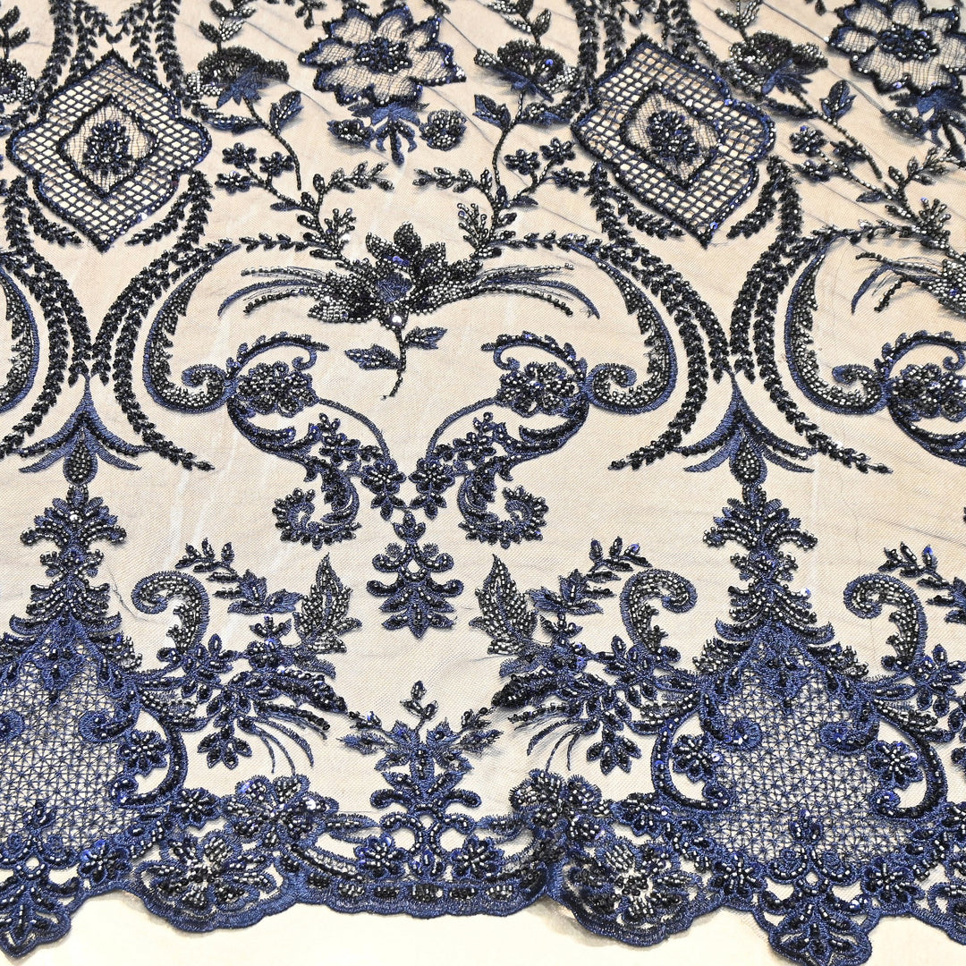 Luxury Imported Net Heavy Silver Cut Dana & Sequins Embroidered Designer Fabric - DV8851-2