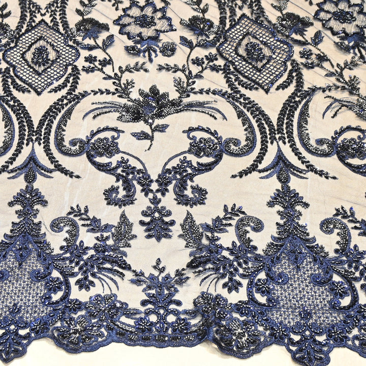 Luxury Imported Net Heavy Silver Cut Dana & Sequins Embroidered Designer Fabric - DV8851-2