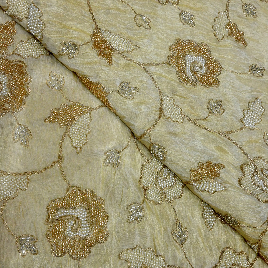 Dyeable Tissue Zari Moti Sequins Embroidery Fabrics