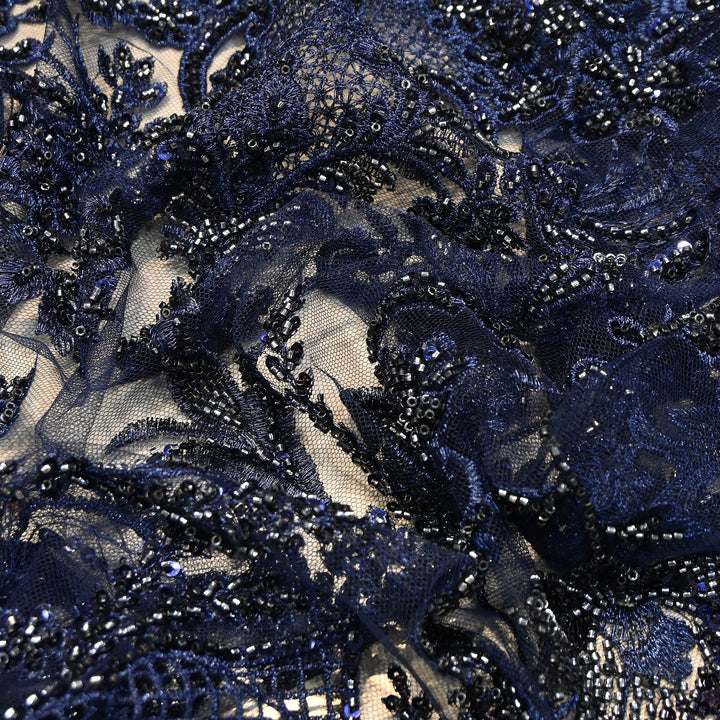 Luxury Imported Net Heavy Silver Cut Dana & Sequins Embroidered Designer Fabric - DV8851-2